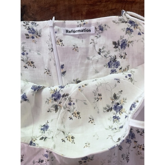 EUC Reformation Mariana Madeline Floral Flounce Bustier Linen Mini Dress 12 - Picture 3 of 11
